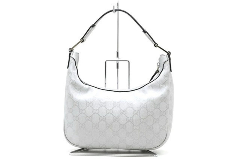 Gucci calfskin silver canvas handbag Silver